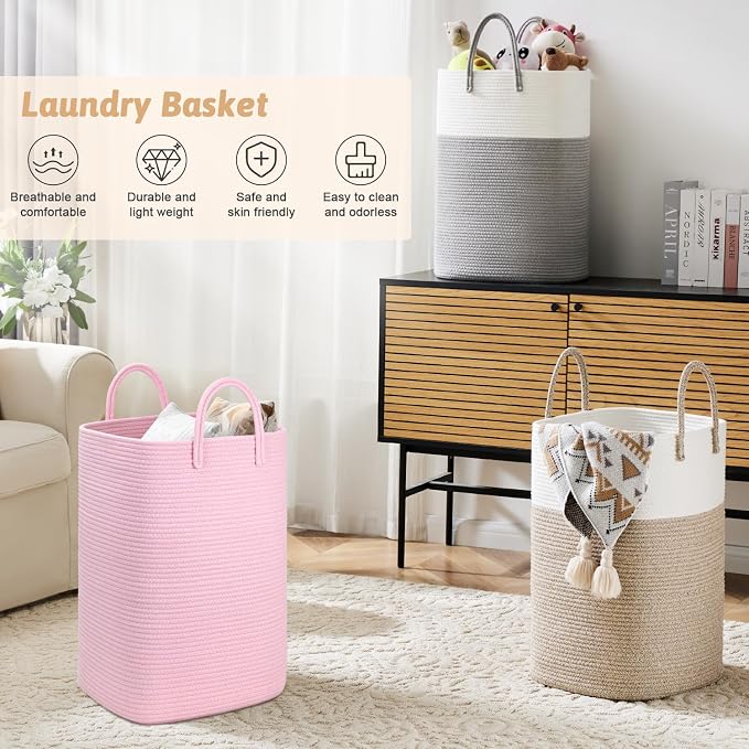 Artfeel Laundry Basket,Woven Cotton Rope Laundry Hamper,80L Versatile Storage for Dirty Clothes,Baby Toys,and Blankets in Bathroom, Nursery,and Living Room