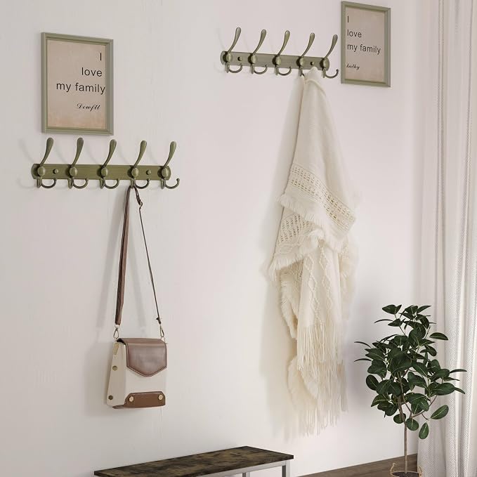Dseap Coat Rack Wall Mounted - 5 Tri Hooks, Heavy Duty, Stainless Steel, Metal Coat Hook Rail for Coat Hat Towel Purse Robes Mudroom Bathroom Entryway,Bronze