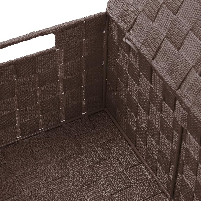 Sorbus Set of 3 Hand-Woven Storage Baskets with Lids – Decorative Wicker Organizers for Home, Closet, or Shelves (Choclate)