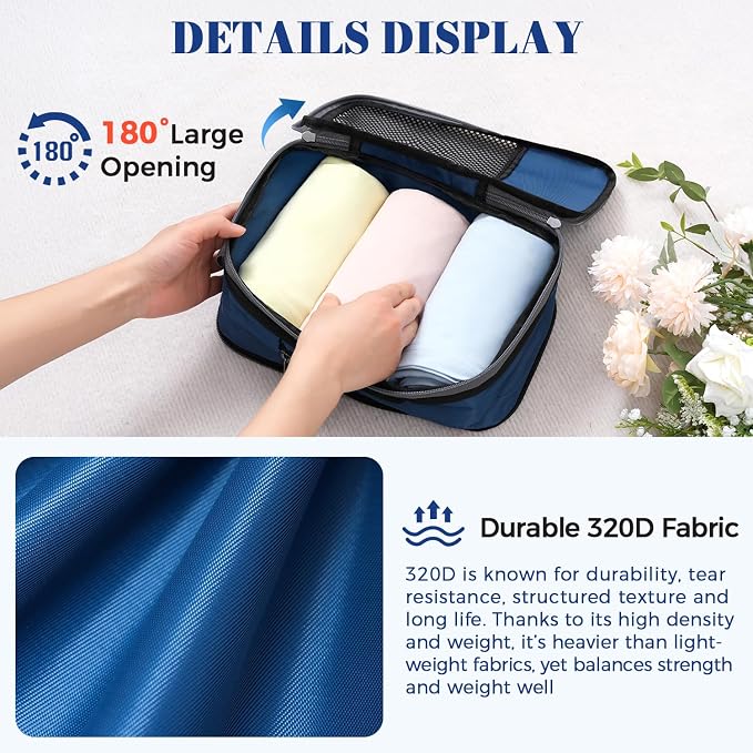 BAGAIL 4 Set/6 Set/8 Set Compression Packing Cubes Travel Accessories Expandable Packing Organizers(HalfMesh,8-Navy)