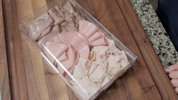 Pikanty Large Deli Meat Container for Refrigerator — Holds 3 Packs of Bacon, Cold Cuts, Sliced Cheese, Ham, Turkey or Salami, Airtight Hinged Lid, Dishwasher and Freezer Safe, Made in USA
