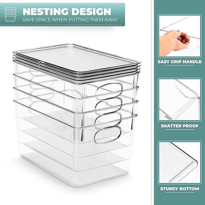 Sorbus Large Clear Plastic Bins with Lids – Stackable Organizer for Toys, Clothes, Medicine, Makeup, Art Supplies, Closet, Bathroom, and Shoes (4 Pack)
