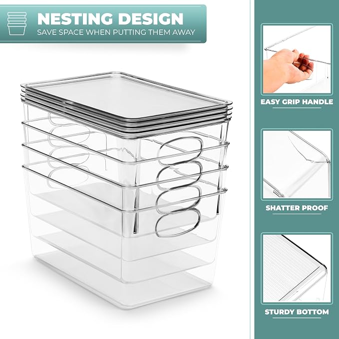 Sorbus Large Clear Plastic Bins with Lids – Stackable Organizer for Toys, Clothes, Medicine, Makeup, Closet, Art Supplies, Bathroom, Shoes – 8 Pack