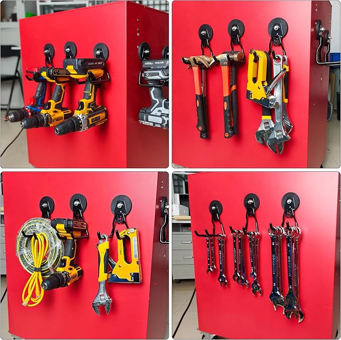 3-H Heavy Duty Magnetic Hooks,No-Drill Garage Power Tool Holder, 2 Pack | Patented Extended Right-Angle Support boosts load capacity. Works on iron & steel surfaces, perfect for workshop,shed