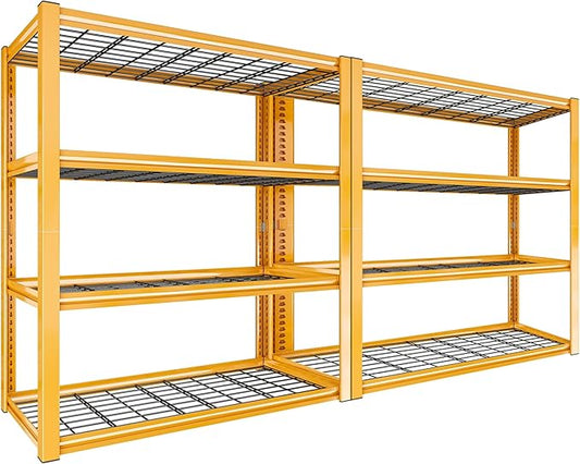 REIBII 40" W Yellow Garage Shelving with Double-Layer Frames for Homeowners | 2240Lbs, Adjustable, 10-Min Easy Assembly, Wire Mesh Panels, for Garage Basement Warehouse Commercial, 40"W×19.5"D×59.5"H, 2P