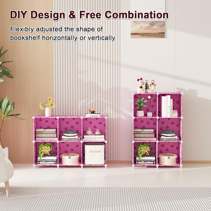 UNKU 6 Cube Storage Organizer, Closet Organizer Storage Shelves,Pink | DIY Stackable Bookcase, Clothes Organizer Shelf for Closet, Bedroom, Living Room, Cabinet, Home, Office