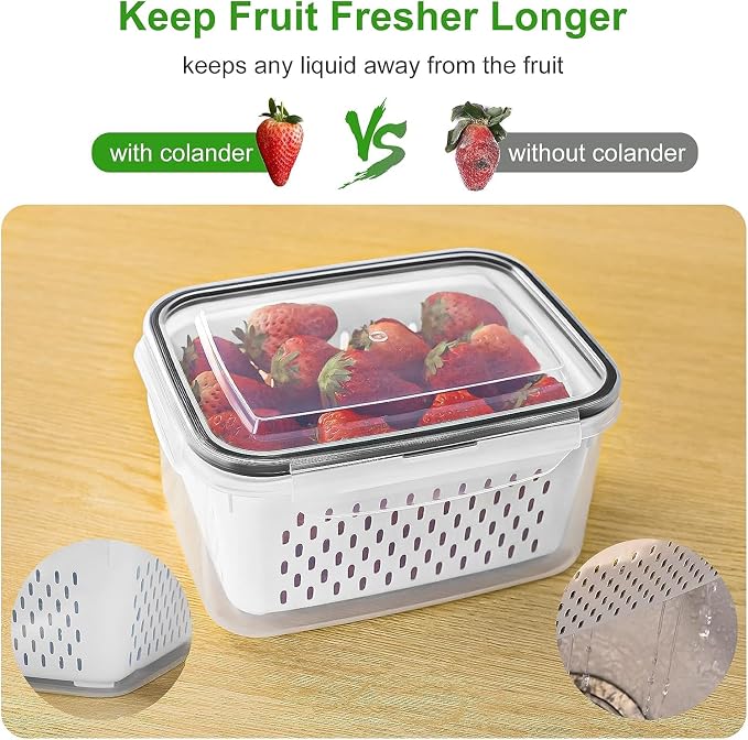 Freshmage Fruit Storage Containers for Fridge with Removable Colander, Airtight Food Storage Container, Dishwasher Safe Produce Saver for Refrigerator, Keep Berry Fruit Fresh Longer 4 pcs Small Clear | Airtight Food Storage Container Dishwasher Safe Pr...