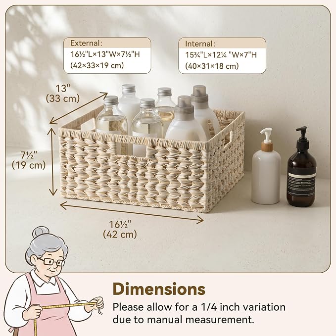 GRANNY SAYS Basket for Organizing, Wicker Storage Basket for Shelves, Woven Basket for Storage, Waterproof Shelf Basket for Living Room, Rectangular Woven Basket with Handles, 1-Pack