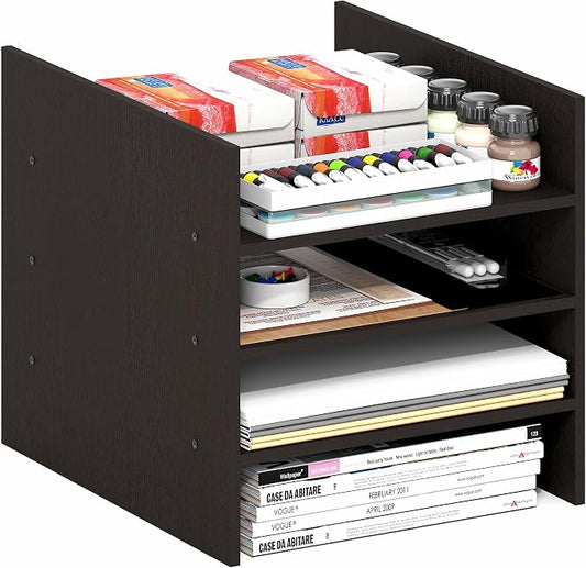 Furinno Cubicle 3-Shelf Cube Insert, 3-Tier Cube Organizer, Dark Oak | 12.9W x 12.9H, Shelf Accessory, Fits into Furinno Triple Thick Cubes, IKEA Kallax, for Organizers and Storage,