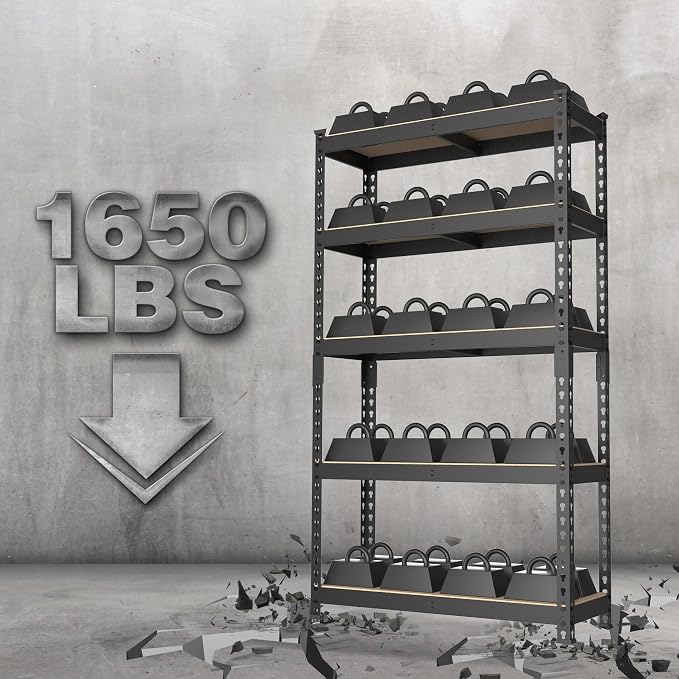 WORKPRO Shelving with MDF Board, 27-2/5"W x 11-7/10"D x 60" H, 1650LBS Load
