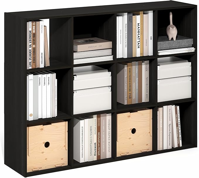 Furinno PELLI Book Shelf, 12-Cube Bookshelf, Cube Storage Organizer Bookcase, 11.7 x 47.6 x 36, for Living Room, Bedroom, Home Office, Espresso
