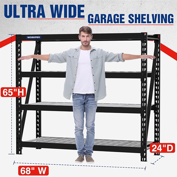 WORKPRO Heavy Duty Metal Garage Shelving, 68" W x 24" D x 65" H, 7200 LBS Load