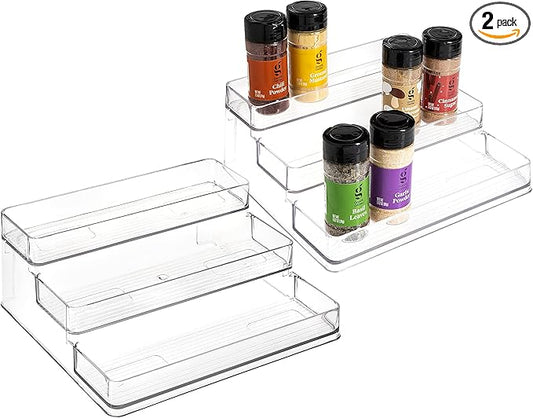 SIMPLEMADE 3-Tier Spice Rack Organizer - Versatile Storage Shelf for Kitchen, Bathroom, Bedroom & Office, Set of 2, Clear