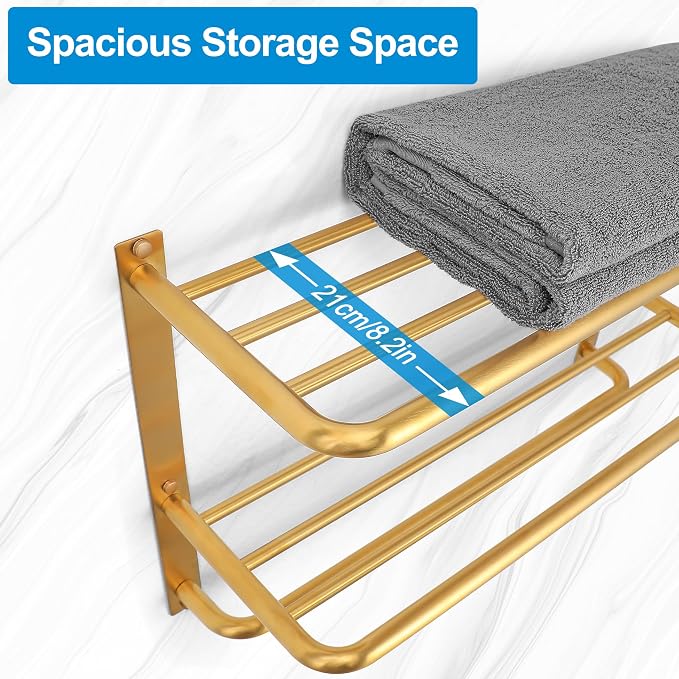 3-Tier Bathroom Towel Rack, SUS 304 Wall Mount, Brushed Gold