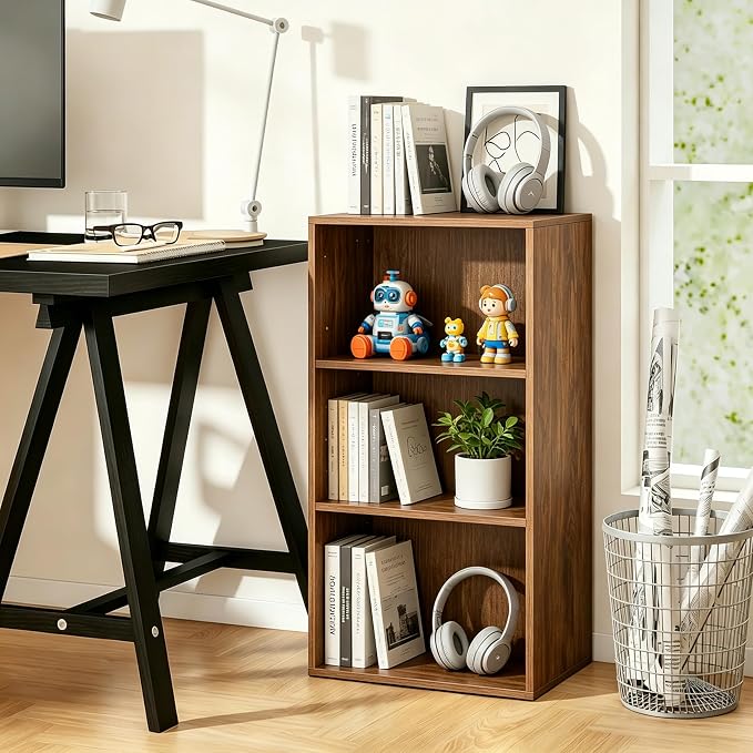 HealSmart 3 Tier Bookcase, Industrial 3 Book Shelf, 9.2" D x 23.8" W x 31.5" H Tall Open Cube Storage Organizer for Home Office, Living Room, Bedroom and Dinning Room, Brown