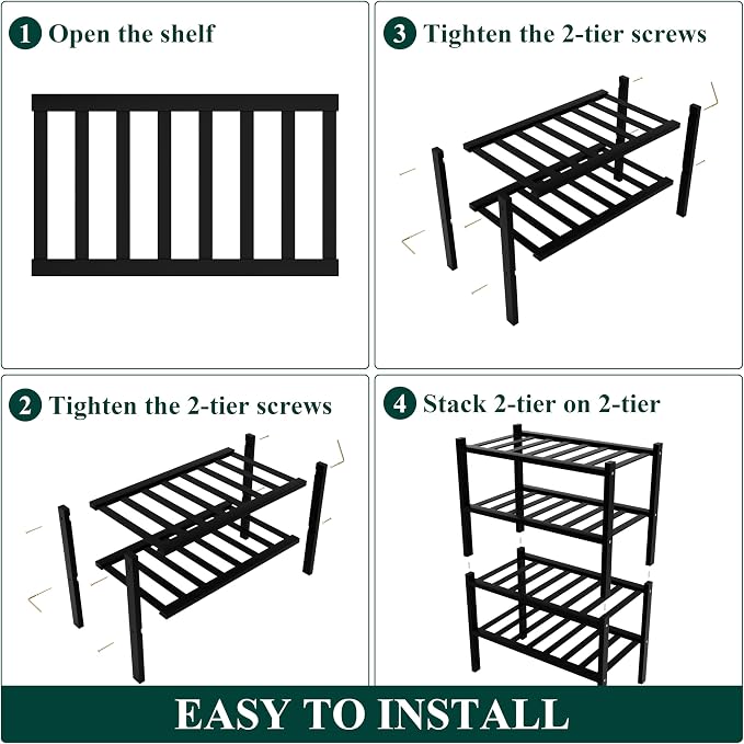 Smiry Bamboo Shoe Rack, 12 Vertical Slats, 4 Tier - 17.3" Wide, Black | Stackable Free Standing Wooden Shoe Organizer, Wood Shoe Storage Shelf for Closet, Entryway