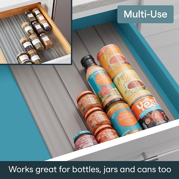 YouCopia SpiceLiner Spice Rack Drawer Organizer (Universal Fit 10’ Roll),Gray