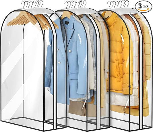 MISSLO 10" Gusseted All Clear Garment Bags for Hanging Clothes 3 Packs 40" Suit Bags for Closet Storage Hanging Clothes Storage Suit Cover for Shirts, Coats, Dresses