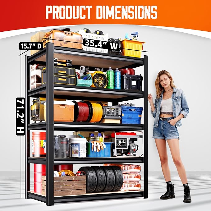 Set of 7-71"H-35"W-16D Garage Shelving-2050LBS 5 Tier Storage Shelves,Adjustable Heavy Duty Metal Shelving Unit and Storage Large Rack,Utility Steel Shelf For Shop Warehouse Industrial Pantry Basement