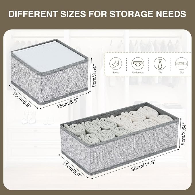 DIMJ Drawer Organizer Clothes Set of 8, Foldable Closet Drawer Bins, Underwear Drawer Organizer, Fabric Drawer Dividers for Baby Clothes, Socks, Belt, Tie (Blended)