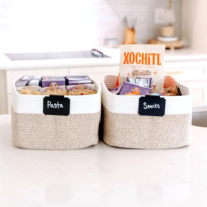 NaturalCozy Storage Baskets 16.8”x13”x7.6” Cotton Rope Woven Baskets for Organizing 3-Pack | Toy Storage Bins | Basket for Shelves, Laundry, Blanket, Clothes, Closet, Kitchen, Bathroom, Gifts