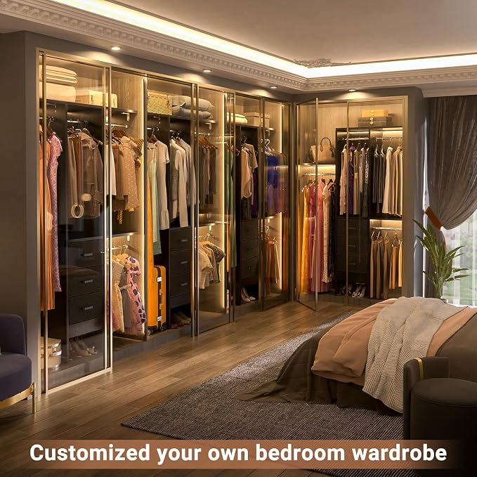 Besiost 4FT Small Closet System with 3 Fabric Drawers, 48'' Closet Organizer System With 3 Adjustable Shelves, Flexible Built-In Clothes Garment Rack for Small Space, 48" L x 13" W x 71" H, Black