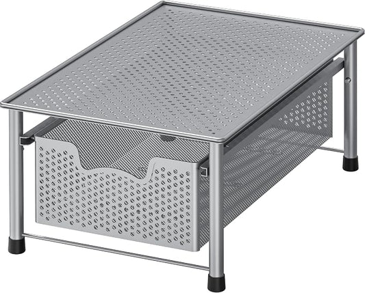 Simple Houseware Stackable Cabinet Basket Drawer Organizer, Silver