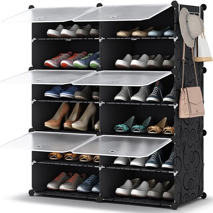 HOMIDEC Shoe Rack Organizer 24 Pair Modular Shoe Storage Cabinet for Closet | PP Plastic, Sturdy Steel Frame, Waterproof, Dustproof, Easy Clean, Shoe Shelves for Closet Garage Hallway Bedroom Entryway