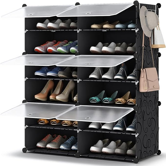 HOMIDEC Shoe Rack Organizer 24 Pair Modular Shoe Storage Cabinet for Closet | PP Plastic, Sturdy Steel Frame, Waterproof, Dustproof, Easy Clean, Shoe Shelves for Closet Garage Hallway Bedroom Entryway