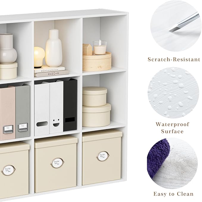 VDNEND Wooden Storage Organizer with Closed Back Panel, 11in Cube Shelf Opening, Bookshelf, Display Shelf,Closet Cabinet for Home and Office (Embossed White, 9-Cube 35.98L*9.45W*35.91H)