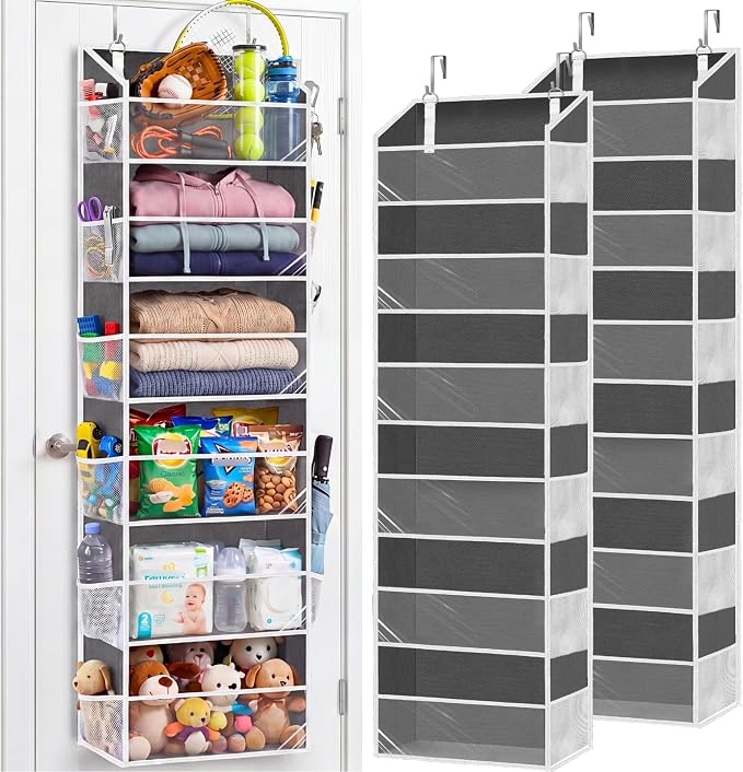 Ofiray-home 2 Pack Over Door Organizer with 6 Large Pockets | 6 Transparent Pockets & 12 Mesh Side, 80 lbs Weight Capacity Hanging Storage for Toys, Shoes, Diapers, Pantry