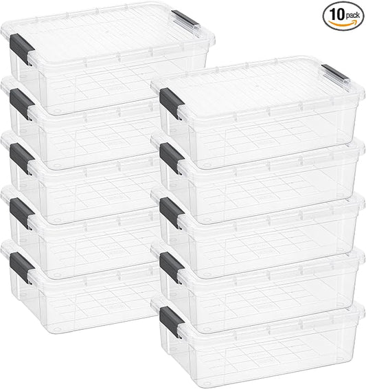 Superio Clear Storage Box with Lid, 22.5 Quart Plastic Container Bins for Organizing, Stackable Crates, BPA Free, Non Toxic, Odor Free, Organizers for Home, Office, School, and Dorm, 10 Pack