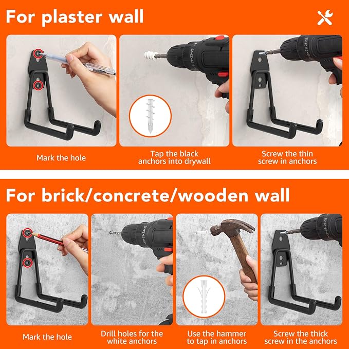 42-Pack Heavy Duty Wall Mount Garage Hooks | Hanging Storage For Ladders, Hoses, Bikes, Garden Tools, Ropes; For Yard, Warehouse, Workshop, Shed, Shop