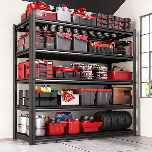 78"H-45.6"W Garage Shelving Heavy Duty Storage Shelves, Adjustable Metal Shelving Unit, Utility Garage Organizer Shelf for Basement, Pantry, Kitchen, Warehouse, Supermarket, 45.6"Wx19.7"Dx78"H