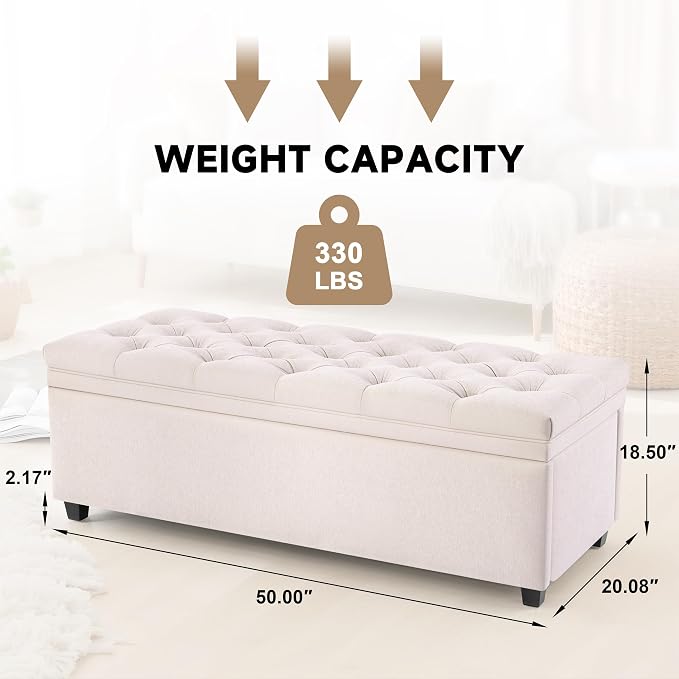 Mangodan 50 Inch Large Storage Ottoman, Tufted Ottoman with Storage | End of Bed Ottomans for Living Room, Bedroom, Modern Entryway Benchs