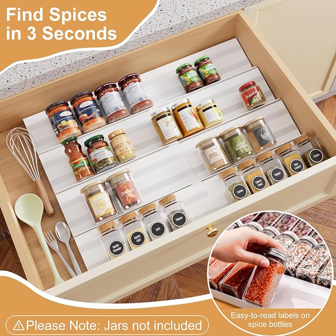 8-Pack Spice Rack for Drawer, White, 13" to 26"