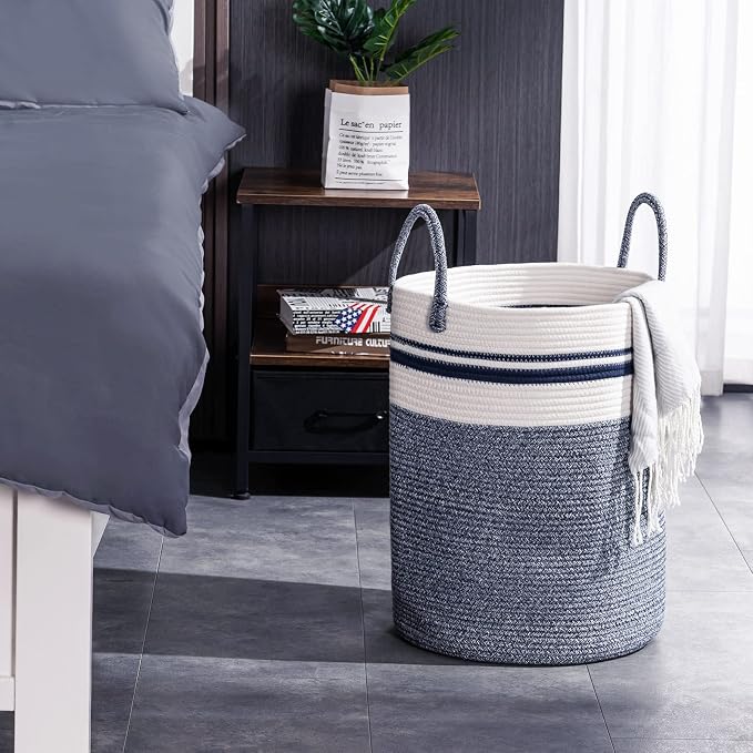 YOUDENOVA Cotton Rope Laundry Hamper Basket, 72L Blanket Basket for Nursery | Large Woven Laundry Hamper with Sturdy Handles, Collapsible Home Decor Laundry Basket for Laundry, Clothes, Toys in Bedroom