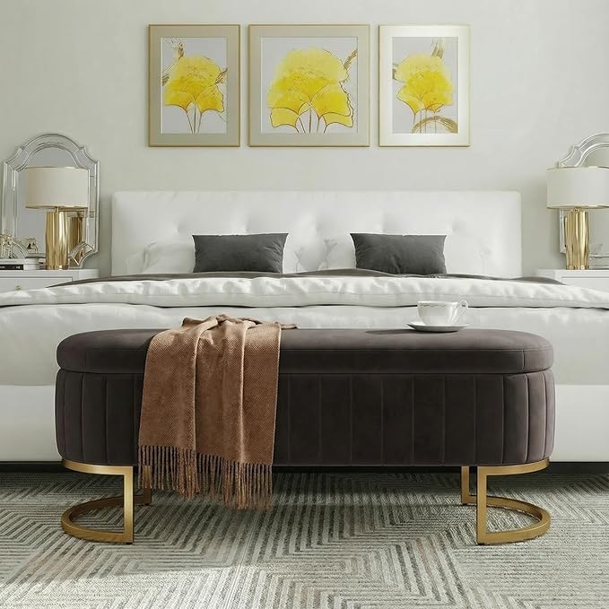 65" Velvet Storage Ottoman Bench End of Bed for Bedroom Entryway Dark Grey