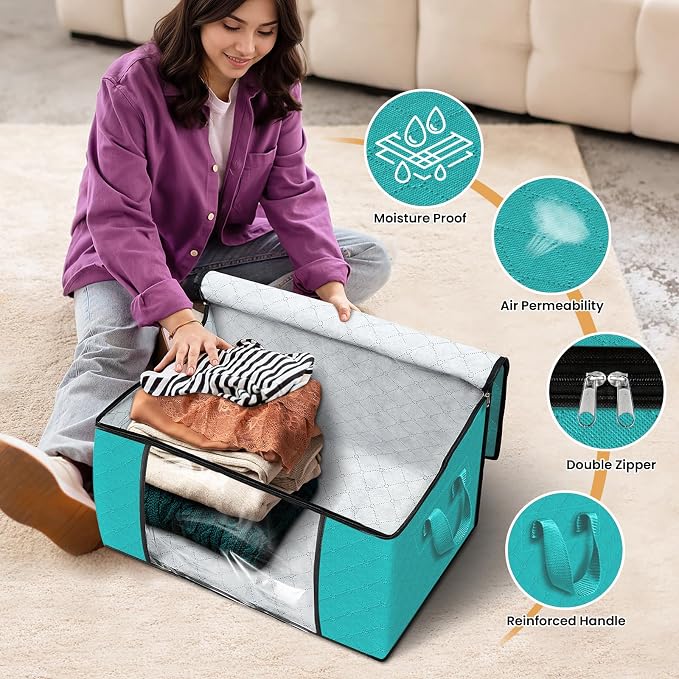 Fab totes Storage Bags,Clothes Blanket Storage Bins Foldable Closet Organizers with Reinforced Handle for Home Dorm Storage and Organization,Fabric Bags for Organizing Sheets,Clothing (Green,6 Pack)