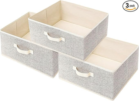 Storage Baskets, 15.7-Inch Woven Fabric Bins, Storage Cubes with Reinforced Handles, Organizer Bins for Closet Shelves, Foldable, for Toys, Clothes, Natural Beige (3PCS/Beige-15.7*11*7.8inch)