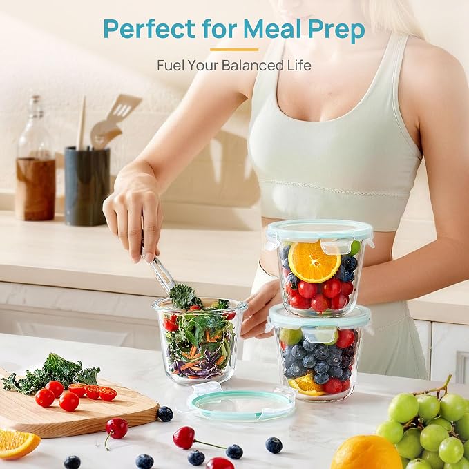 Vtopmart 5 Pack 3 Cup Glass Soup Container Set with Airtight Lids | Meal Prep Freezer Containers, Glass Food Storage Jar for Salad, Fruit, Lunch, Leftover, BPA-Free, Microwave, Dishwasher Safe
