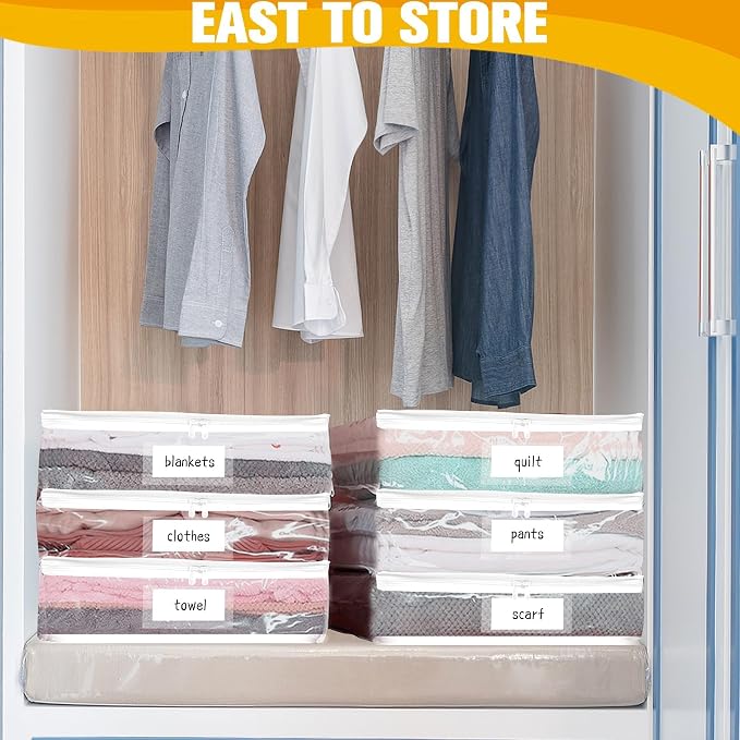 Kikerike Plastic Storage Bags with Easy-Glide Zipper, Pack of 8, Durable Clear Vinyl Zippered Storage Bags for Clothes Sweaters Comforters Blankets Sheets Bedding (14.2 x 12 x 3.2 Inch, White)