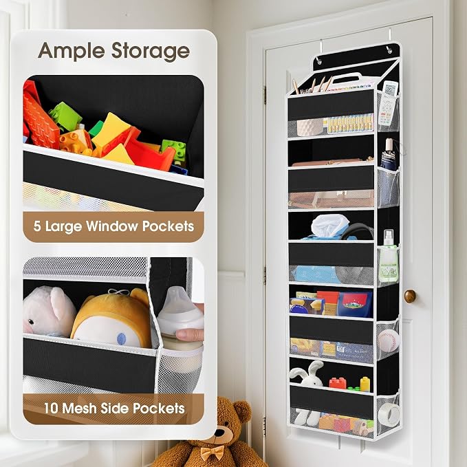 2 Pcs Over The Door Organizer Large Capacity Hanging Storage Room Organizer | 40 lb Capacity, Ultra-Sturdy, Foldable, Mesh Design with Clear Window, Space-Saving Organizer for Pantry, Nursery & Closet