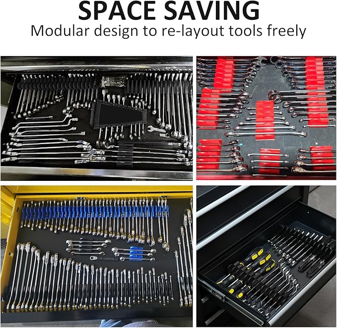 DEHOYI 48 pcs MAGNETIC Modular Wrench Organizers for Tool Drawers - Wrench Rack with Metric&SAE Labels, Perfect Tool Storage Holder. Gift for mechanics (Blue)