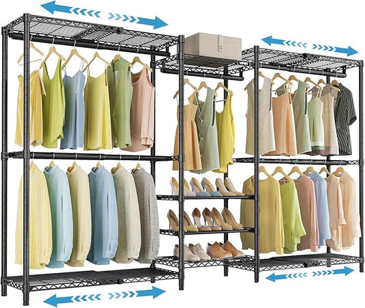 VIPEK X3S Expandable Closet System, Heavy Duty Freestanding Closet Organizer with Shoe Shelves, 5 Hanging Rods & 8 Adjustable Shelves, Fits 5.10 to 8.8 FT, Black