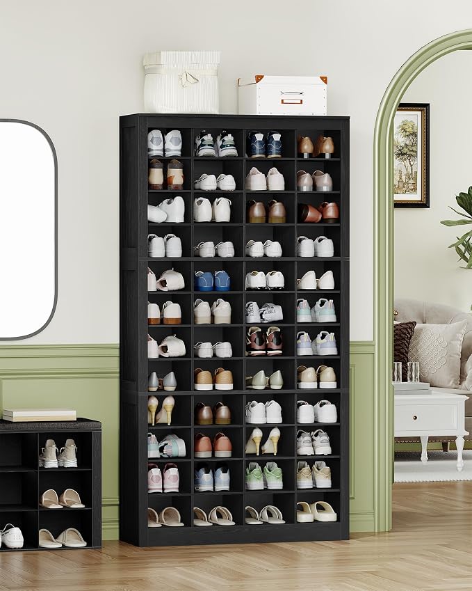 Hzuaneri Shoe Storage Cabinet, 48 Pairs Free Standing Closet Organizer, 9 inch Widened Cell Wood Shoe Organizer, 12 Tiers Vertical Space Saving Shoe Rack for Entryway, Cloakroom, Black SR39604X