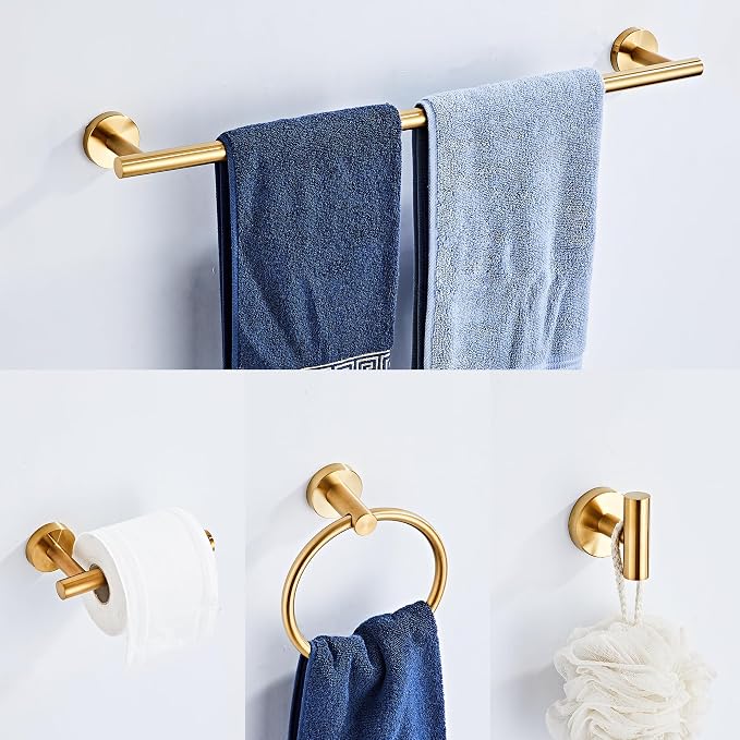 Brushed Gold Bathroom Hardware Set 10 Piece with Towel Racks for Bathroom, SUS304 Stainless Steel Bath Towel Bar Set, 24 Inch Wall Mounted Accessories Kit…