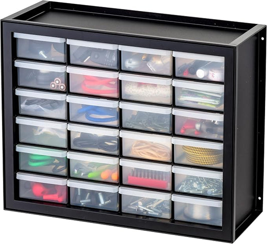 IRIS USA 24-Drawer Plastic Storage Cabinet, Teacher Toolbox, Garage, Black | Wall mountable, Stackable, Small Business Scrapbook Art Balloons Building Bricks Crafts Stickers Storage