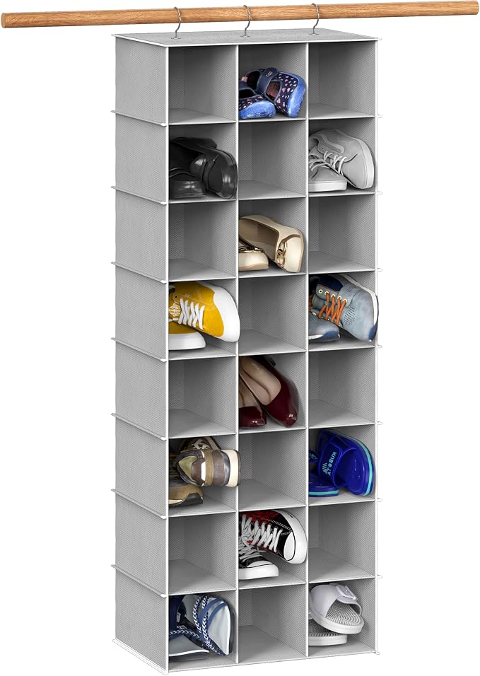 Simple Houseware 24 Section Shelves Hanging Shoes Organizer, Gray | 3 Metal Hooks, 8 Tier, Holds Up to 24 lbs