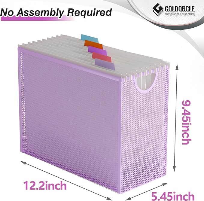 Letter-Size Hanging File Organizer (Purple, with 5 Grey Folders) | File Holder Filing Box for Desk, Metal Mesh Desk File Folder Storage for Office(No Assembly Required)